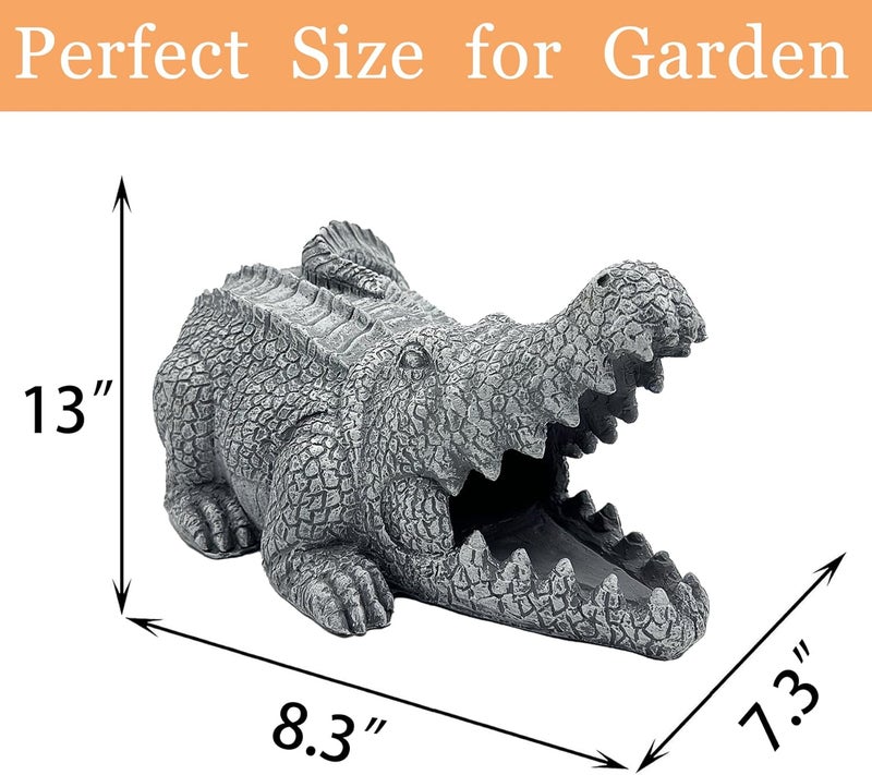 Euiroet Crocodile Sculpture Gutter Downspout Extender, Outdoor Garden Resin Animal Statue, Decorative Gutter Extension Downspout, Perfect Rain Diverter for 3"x4" Downspouts, Splash Block (13 in) - Image 3